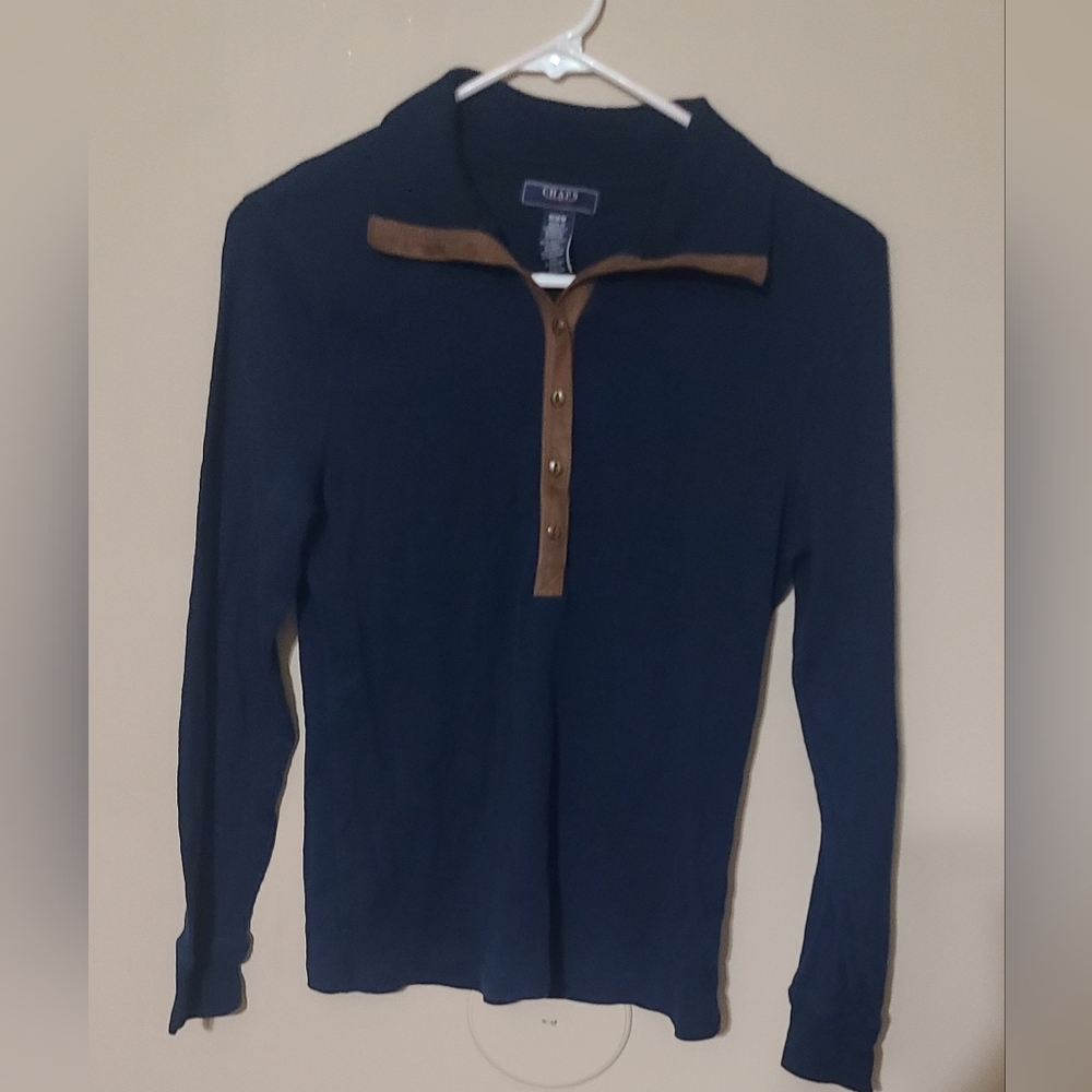 Chaps Denim Navy Polo with Tan Trim Size Medium